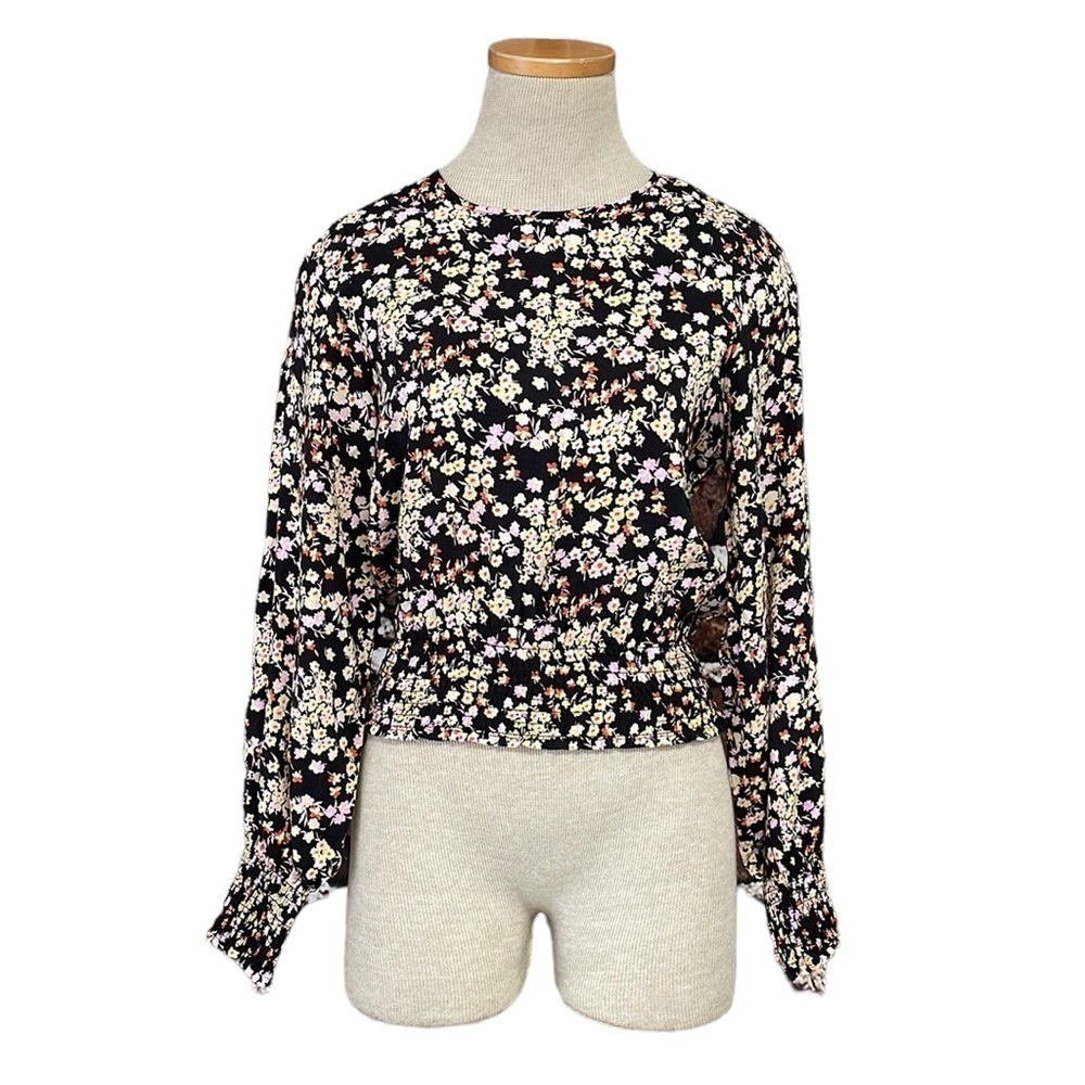 Rolla’s NWT Olivia Jade Floral Blouse Smocked Black Yellow Size X Small XS